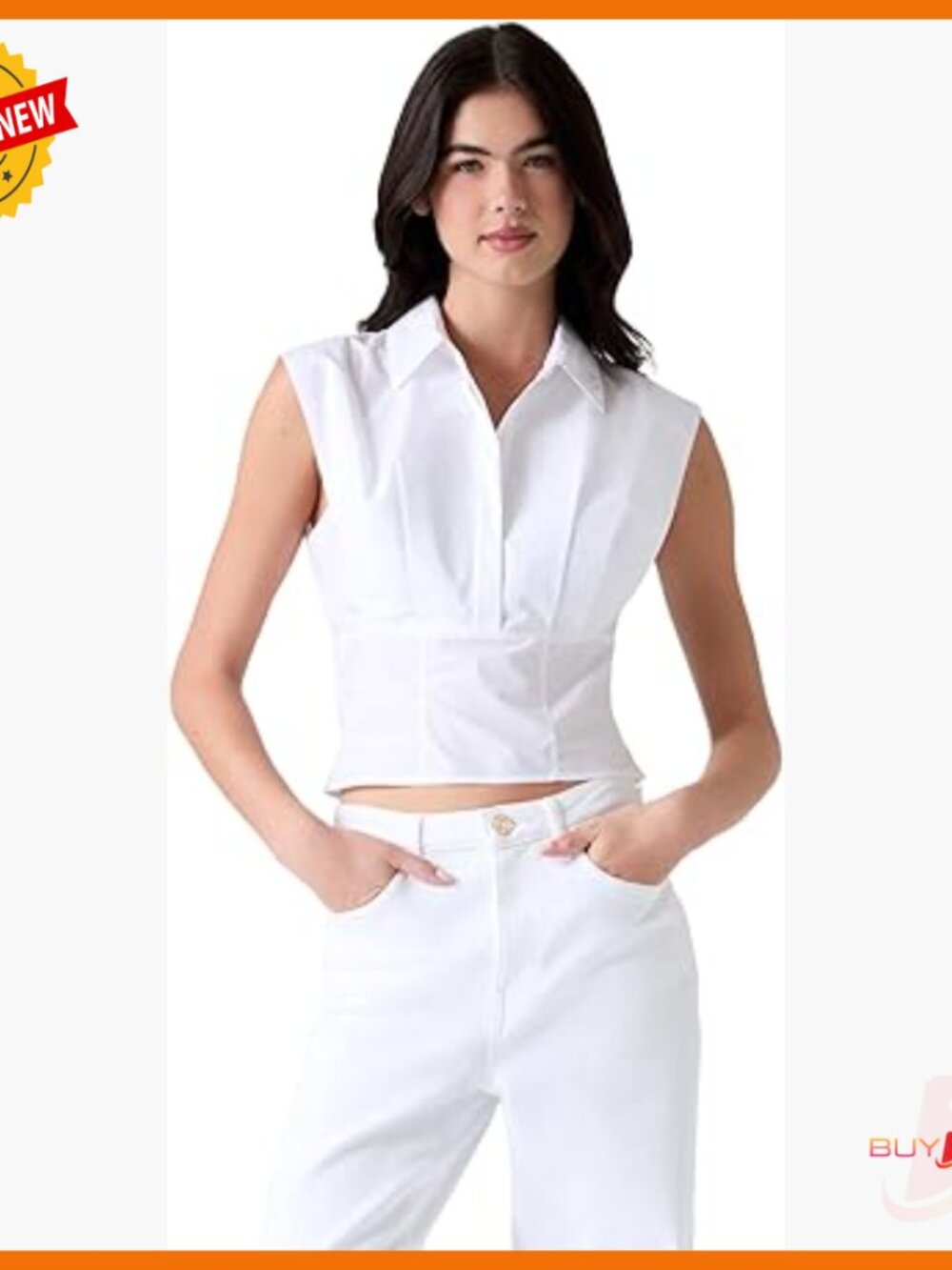 Sleeveless Collared Blouse, Fitted Cotton Poplin Top, Day To Night Wear